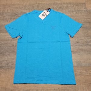 Born Fly V-Neck Embroidered Logo T-Shirt Teal Blue Men Multi Size